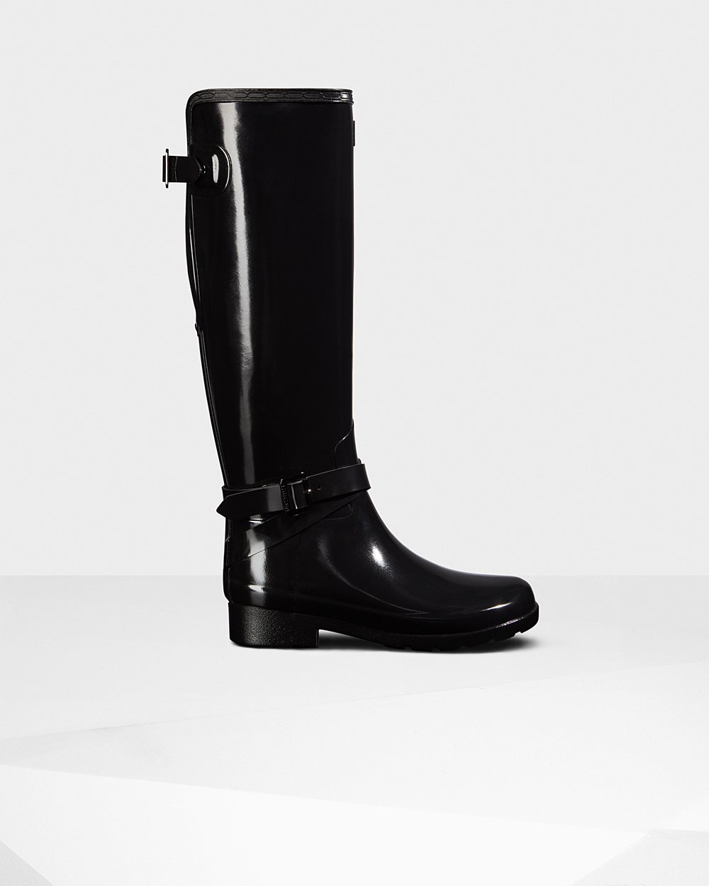 Hunter Refined Adjustable Gloss Tall Rain Boots - Buy Online Womens Black - YNAEGJ254